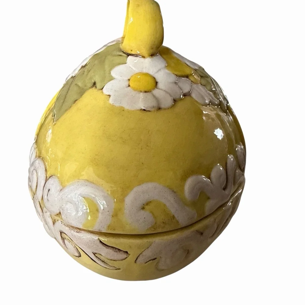 Vintage Atlantic Mold Hand Painted Ceramic Easter Egg Candy Dish Bowl Yellow Bow